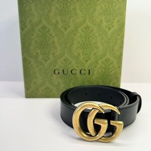 Gucci Black Belt with Gold GG Buckle